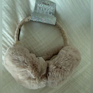 Faux Fur, Tweed fabric & Sequin Packable Earmuffs by Madden NYC in Box & Bag